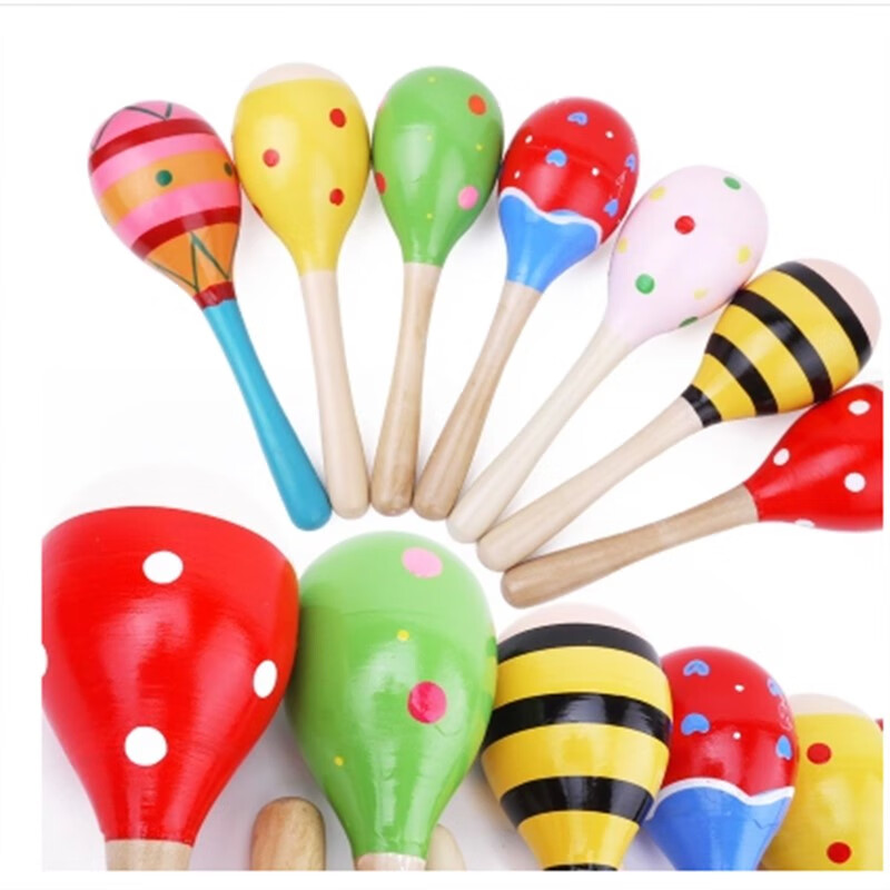 木制幼儿园儿童舞蹈道具沙锤婴儿早教音乐打击乐器玩具男孩女孩 蜜蜂