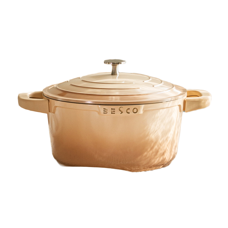 BESCO汤锅珐琅锅燃气电磁炉适用麦饭石煲汤锅炖锅煮锅微压锅双耳陶瓷锅 奶茶色汤锅 24cm 4.6L 148.72元(含国补)
