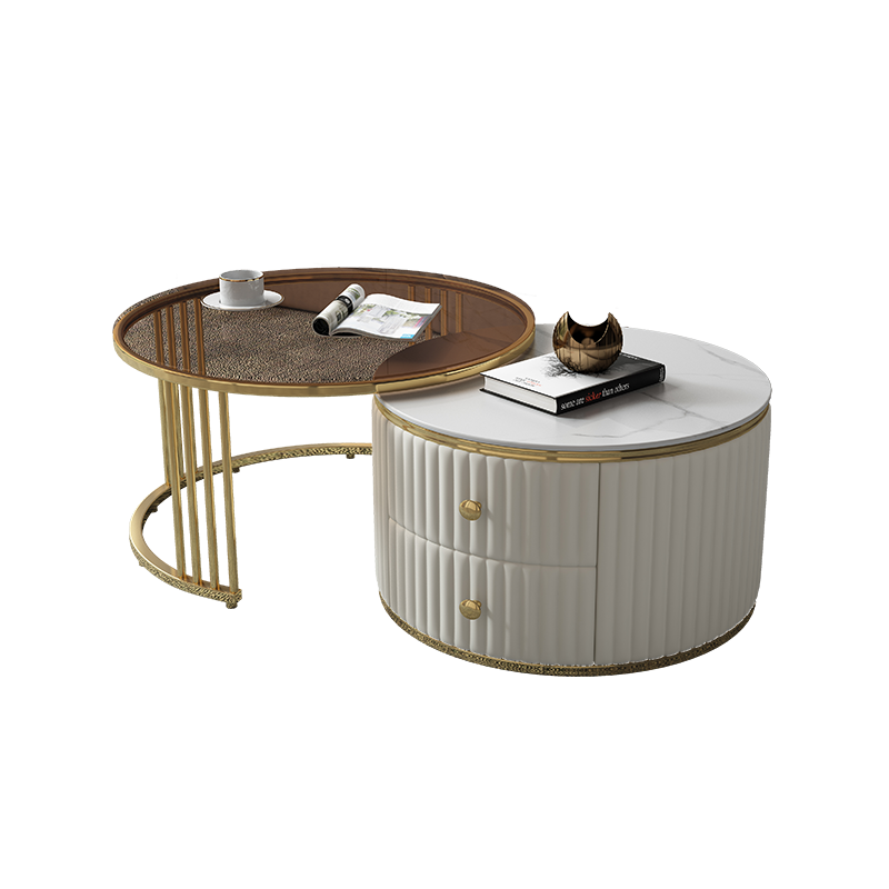 囡紫 电视柜 茶几电视柜组合现代简约轻奢岩板可伸缩电视柜家用中小户型客厅家具 茶色玻璃+白色岩板【白色软包】电视柜 送货上门