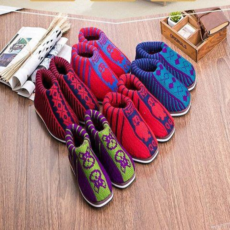 手工编织毛线棉鞋女款钩织拖鞋男女保暖冬棉靴 棉鞋女款青年 24.25