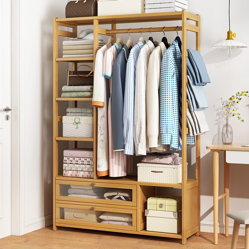 丝竹阁家用落地实木简易衣帽架多功能宿舍室内衣柜学生收纳挂衣架卧室