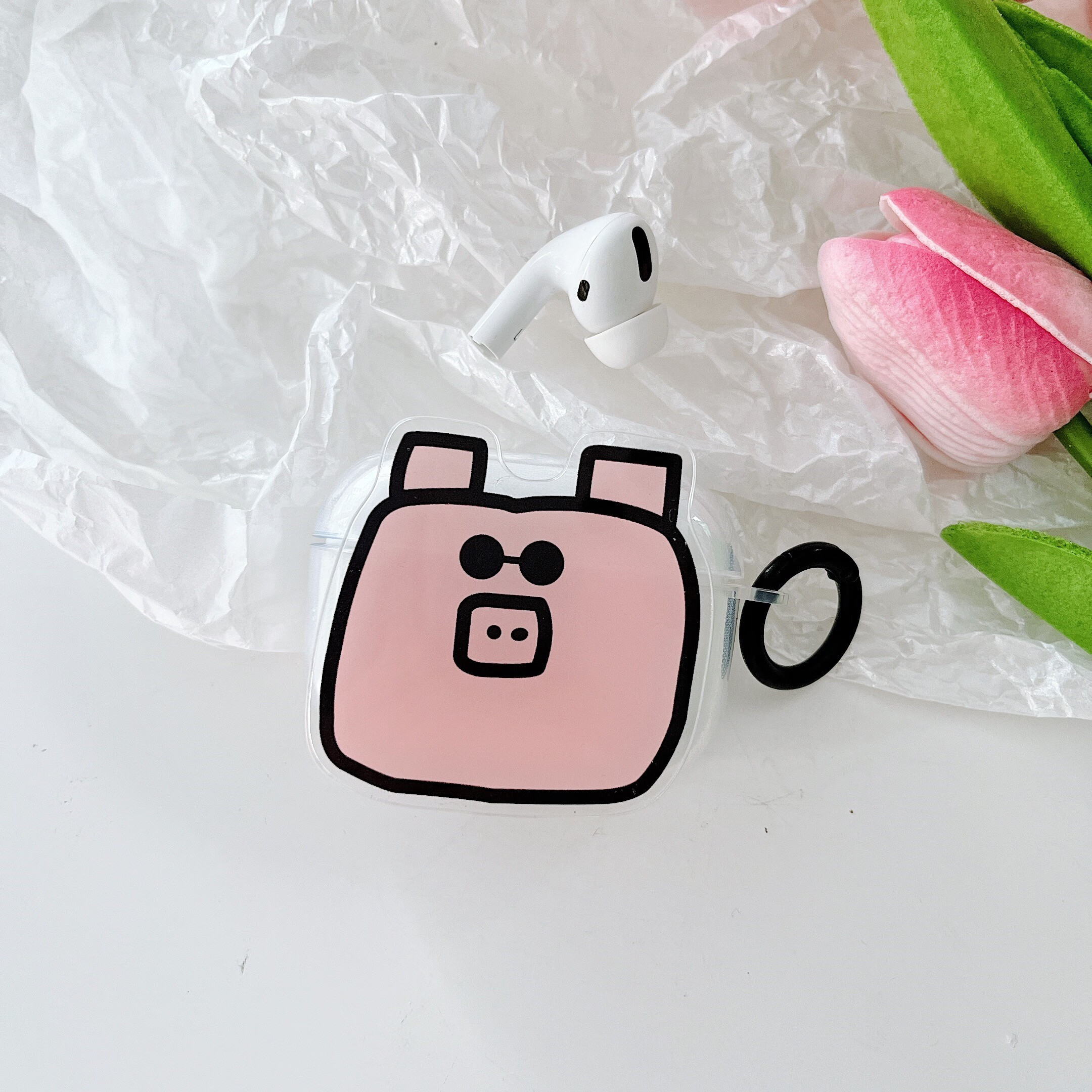 透明情侣小猪适用airpodspro保护套苹果airpods1/2/3耳机软壳 墨镜猪