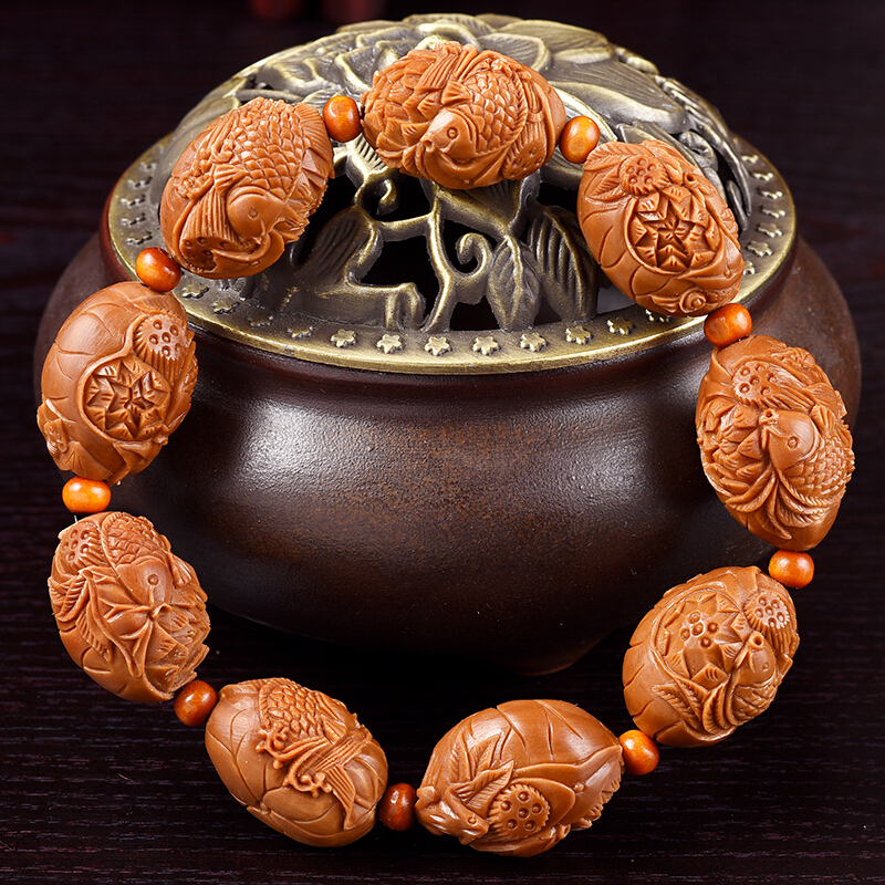 橄榄核手串 年年有余 文玩橄榄胡年年有鱼 核雕大师高峰刻 1.5*2.2cm