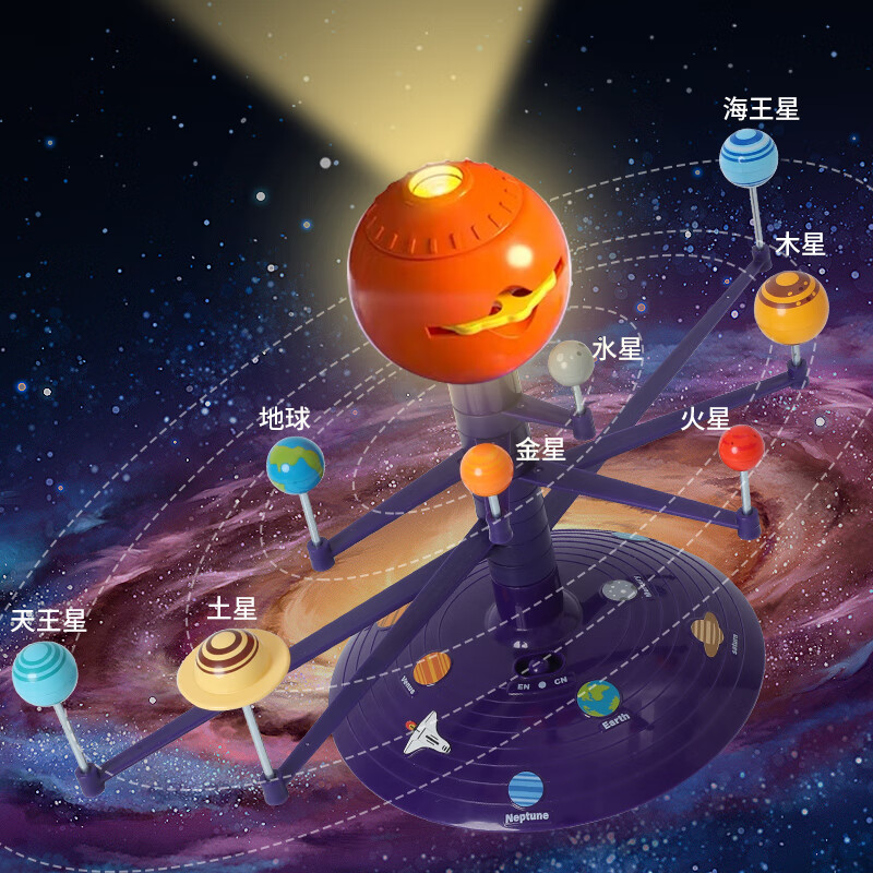 快活猪太阳系八大行星电动旋转模型 投影3d立体天体仪教儿童科学玩具