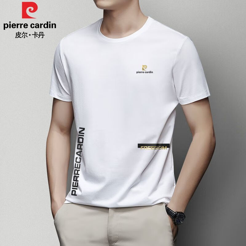 皮尔卡丹(pierre cardin)夏季短袖t恤男士中青年圆领休闲长绒棉纯色