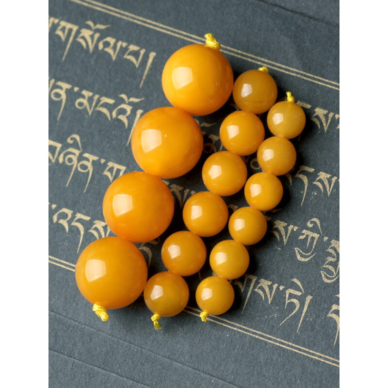 铭闽天然老蜜蜡单珠 老蜡圆珠鸡油黄散珠单颗琥珀配珠手串饼子腰刻字
