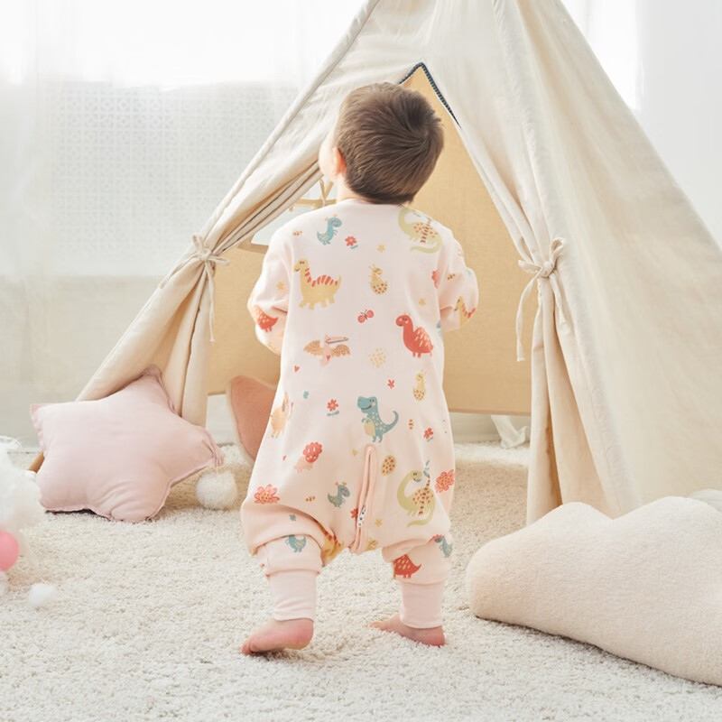 甜蜜礼物棉分腿睡袋婴幼儿童男女宝宝防踢被可拆袖抱被秋冬季新款睡衣 单层三拉头【四季22-28】橘恐龙 100码(身高90-100CM)2-4岁