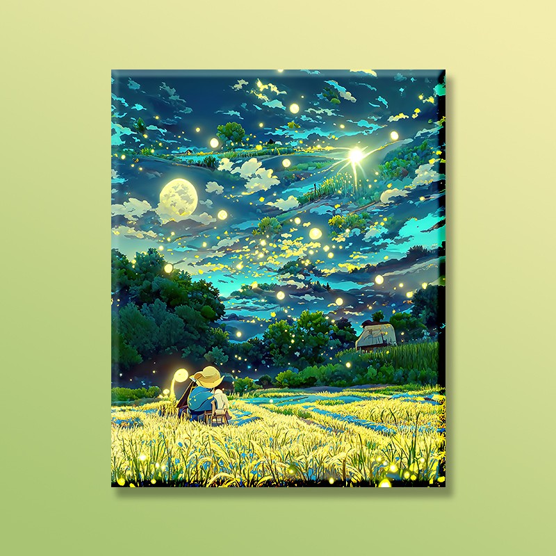 帕提拉麦田的星空数字油画diy手工绘画填充填色治愈减压丙烯油彩装饰