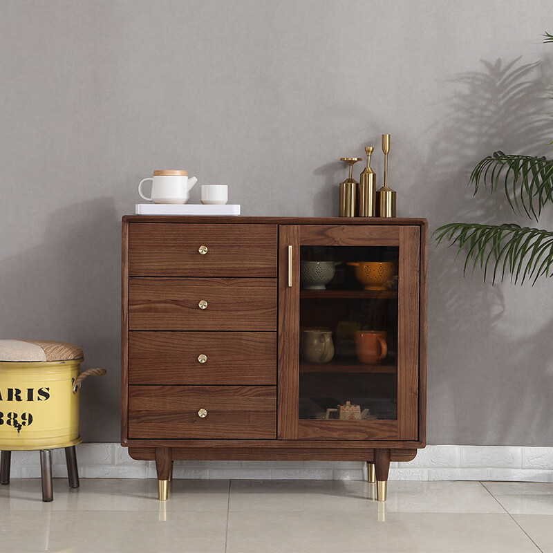 莎庭 现代简约北欧柜子实木简易厨房客厅储物柜靠墙厨具收纳柜 桃木色