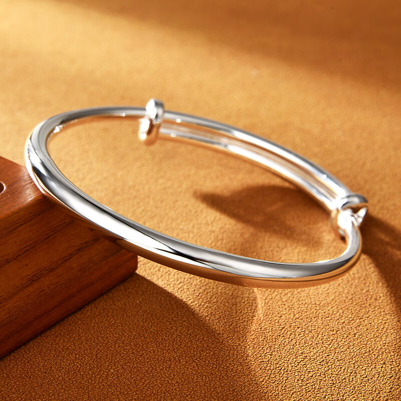 老凤祥银手镯女9999光面推拉素圈实心简约送女友礼物足银镯子妈妈