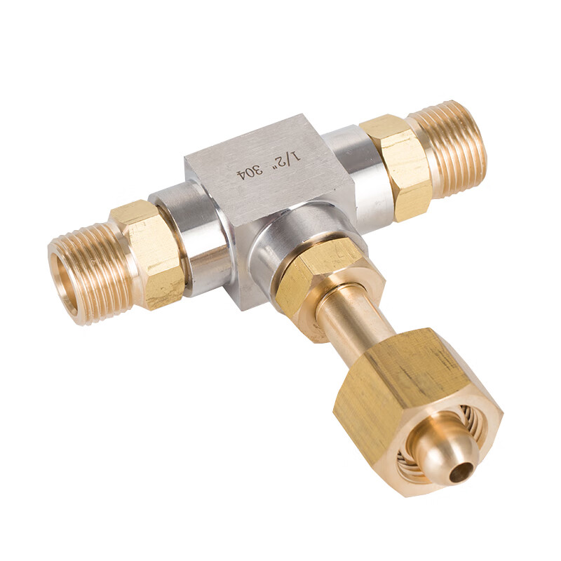 定制氧气压力表瓶子三通阀一分二路气瓶连接口带开关全铜阀门分流接头