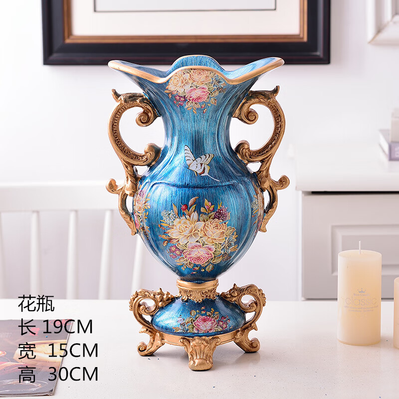 a欧式美式家居样板间复古花瓶花器摆件仿真玫瑰绢布花艺装饰摆设 花瓶