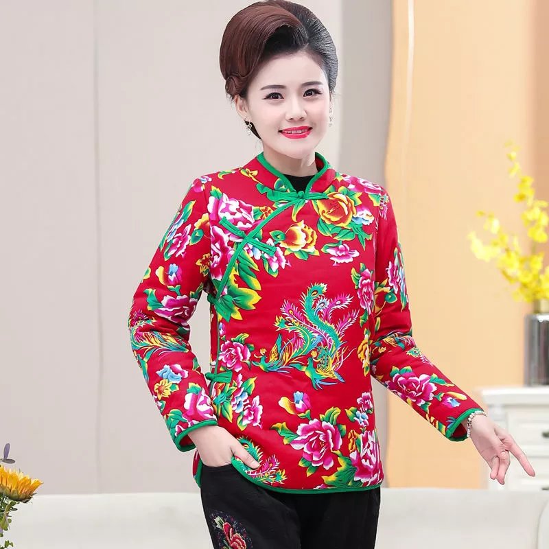 绿吖喵手工棉衣花棉袄女秋冬季加厚保暖棉服东北大花布民族风新娘