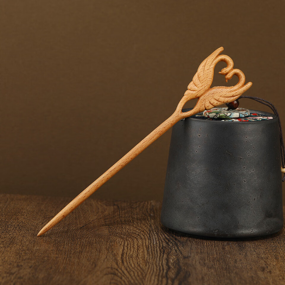 桃木发簪抖音一鹿有你旗袍汉服鹿角簪子盘发双面雕刻古风木簪配饰