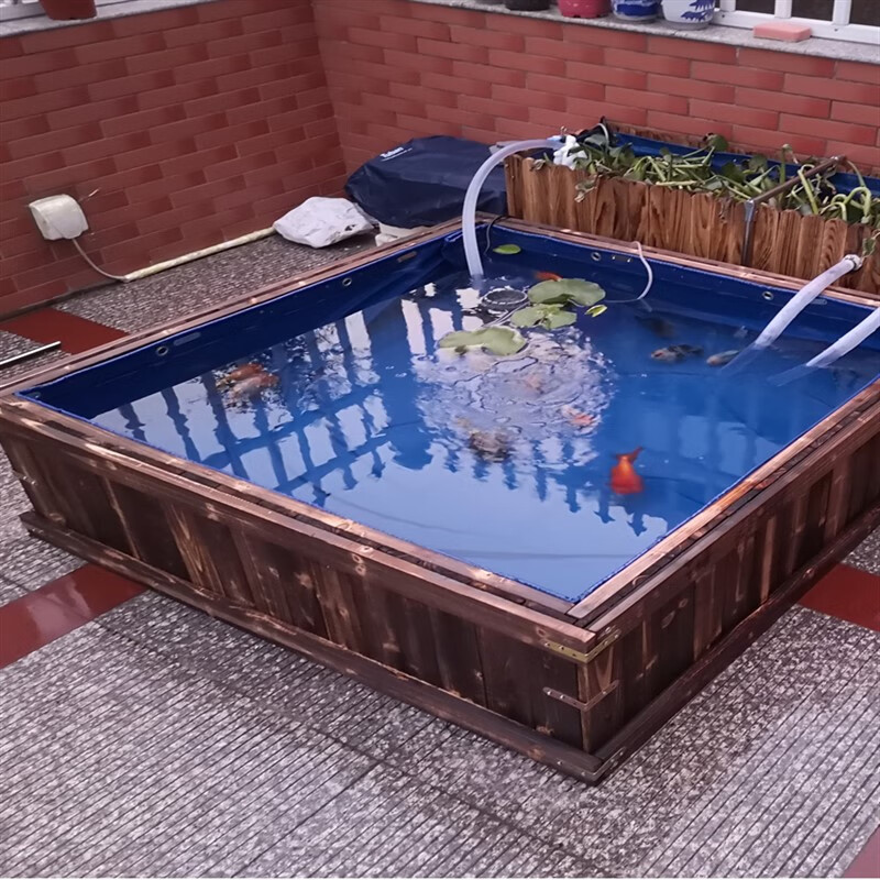 拾喜猫防腐实木帆布防水布鱼池锦鲤专用地缸箱户外阳台饭店游泳移动