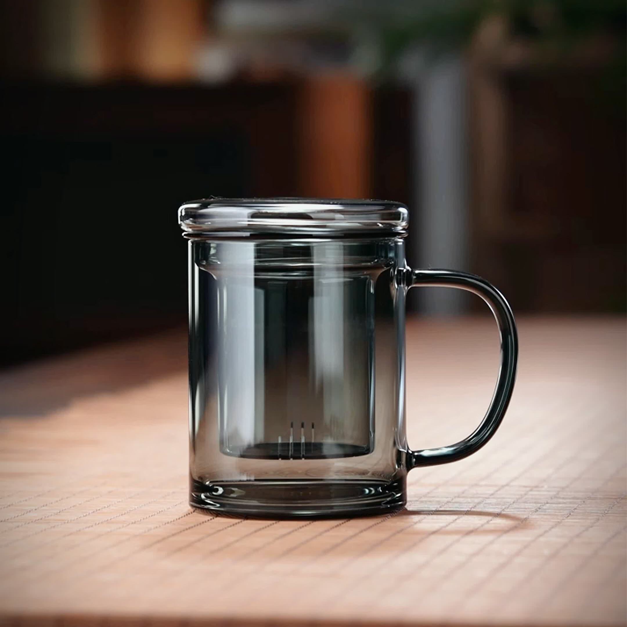 全度（Quandu）玻璃加厚茶杯办公室茶水分离三件式泡茶杯家用水杯 默认