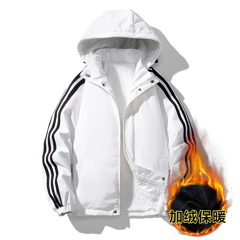 jacktomslee秋冬季加绒加厚连帽夹克外套男宽松格纹一体绒上衣耐寒