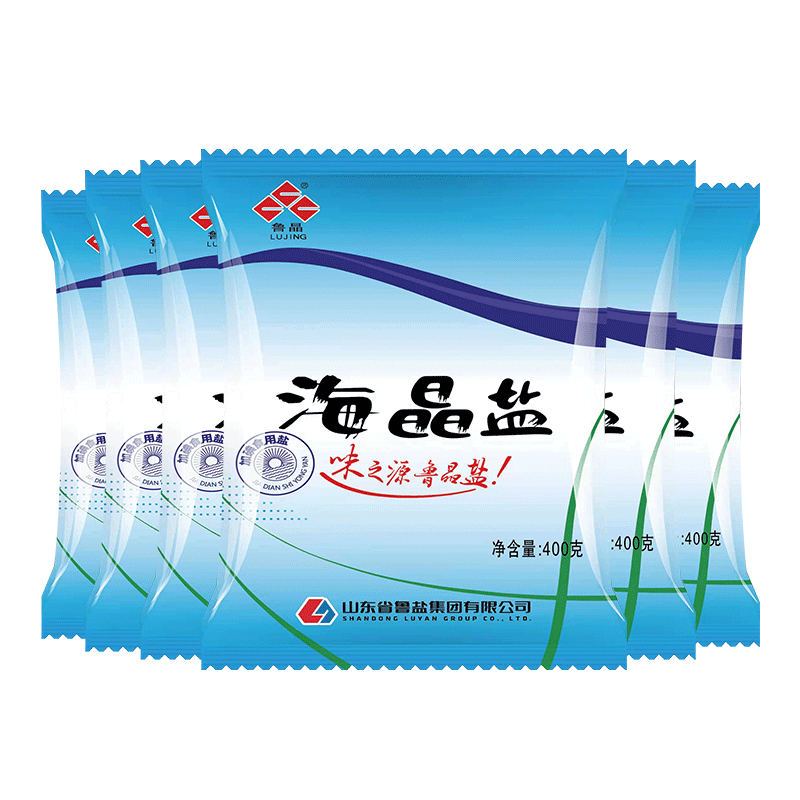 鲁晶海晶盐加碘盐400g无抗结剂食盐含碘盐家用海盐细盐炒菜用盐 加碘