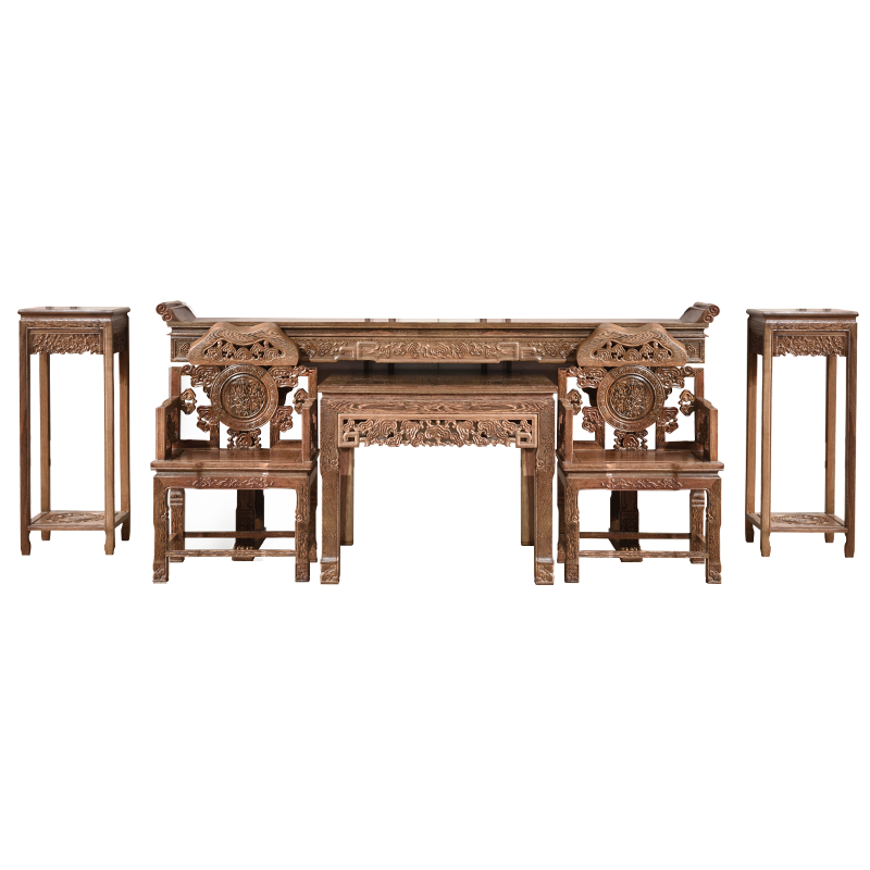 木中央 红木家具 非洲鸡翅木(学名非洲崖豆木)中堂六件套 全实木条案中式香几 客厅神台供桌翘头案 单个花架角几