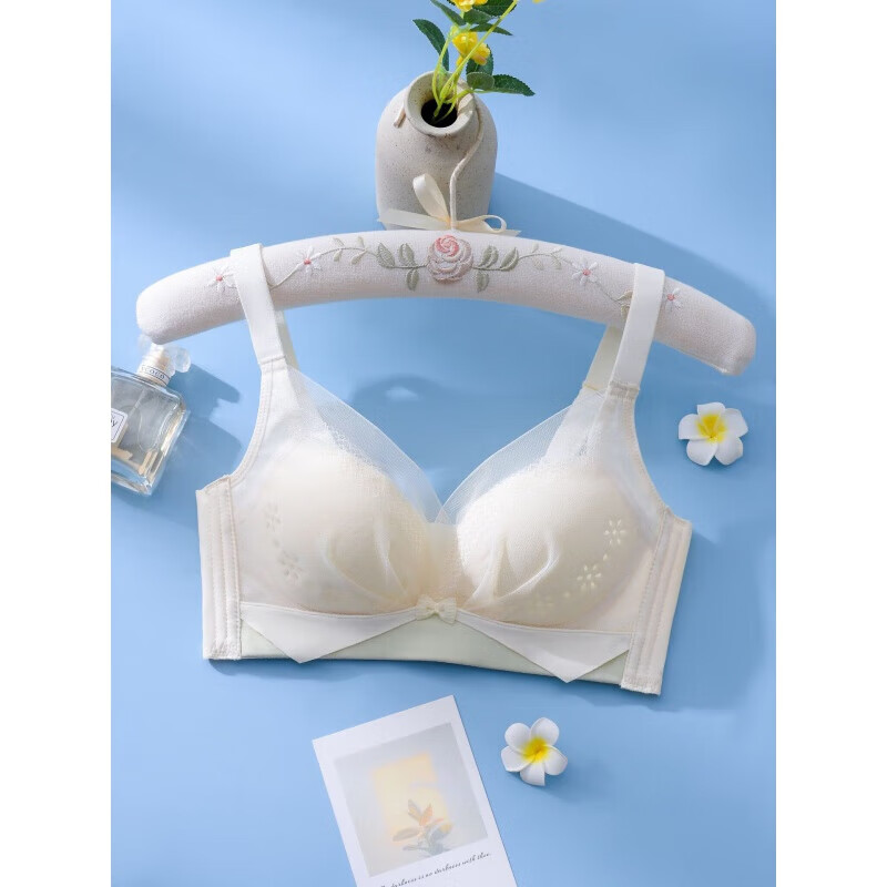 女薄款大胸显小无钢圈调整型收副乳夏季透气洞洞杯文胸罩 香槟/单件