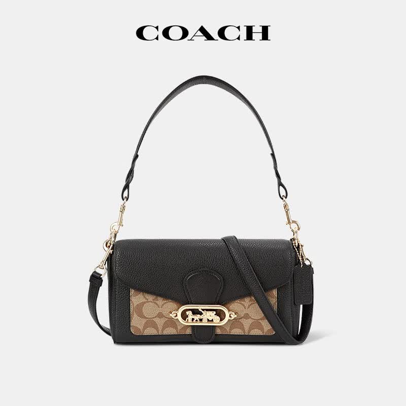 蔻驰 coach 奢侈品 jade系列 女士经典拼皮手提单肩斜挎包腋下包黑色