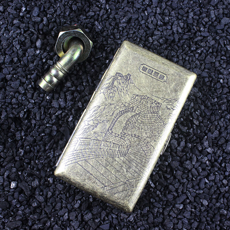 20支装细烟薄烟盒自动翻盖双面不锈钢金属唐草复古工厂批发 万里长城