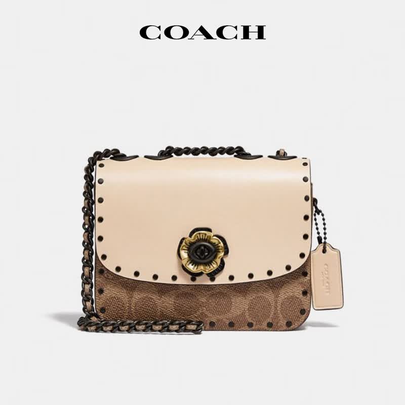蔻驰 coach 奢侈品madison系列女士专柜款小号手提单肩斜挎包卡其色拼