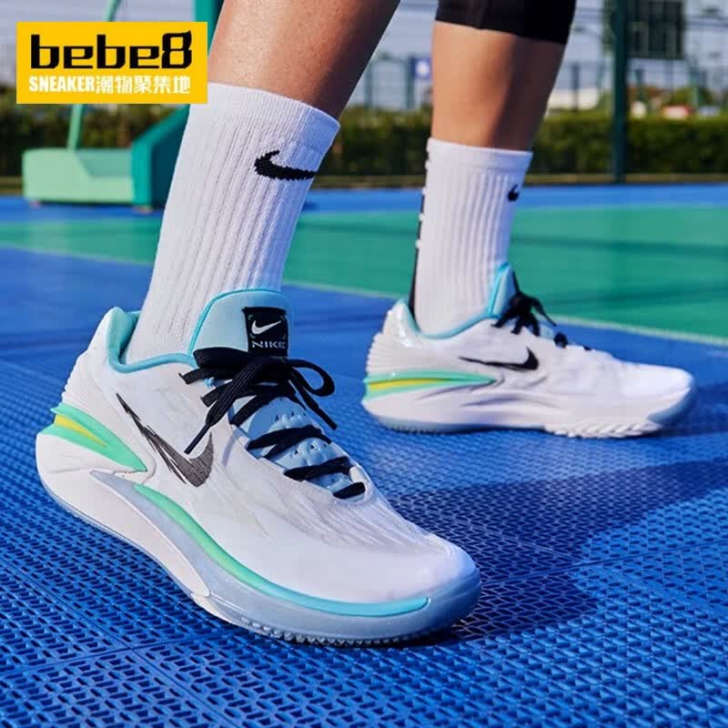 耐克(nike)air zoom gt cut 2男子低帮轻便减震实战运动篮球鞋 白绿fj