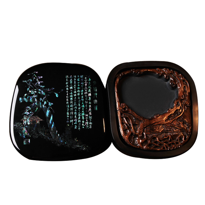 漆花(qihua)揚(yáng)州漆器廠點(diǎn)螺古楠木漆砂硯桌面辦公擺件商務(wù)禮品送男友父親禮物 小號