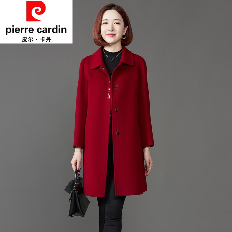 皮尔卡丹品牌女装双面羊绒大衣女中长款呢子大衣2022秋冬中年年轻女士
