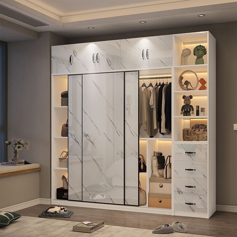 沁殿北欧风衣柜移门家用卧室衣柜轻奢实木环保衣橱储物收纳一体组合柜