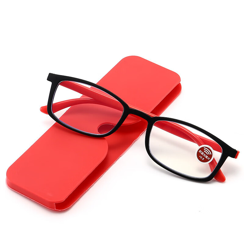 妍华 新款超轻便携tr90防蓝光老花镜 男女可以贴手机上的眼镜 黑红带
