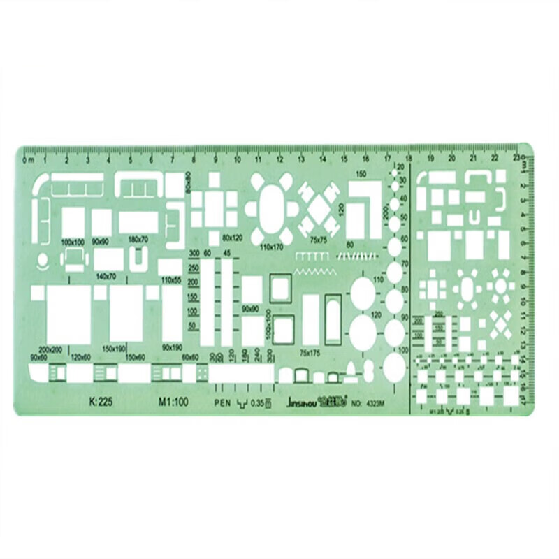432 1:100 1:200 双比例建筑模板 建筑设计专用模板尺子 红色
