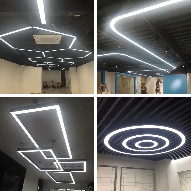 半语办公室吊灯led长条六角y形圆形创意拼接异形造型灯工业风灯具 黑