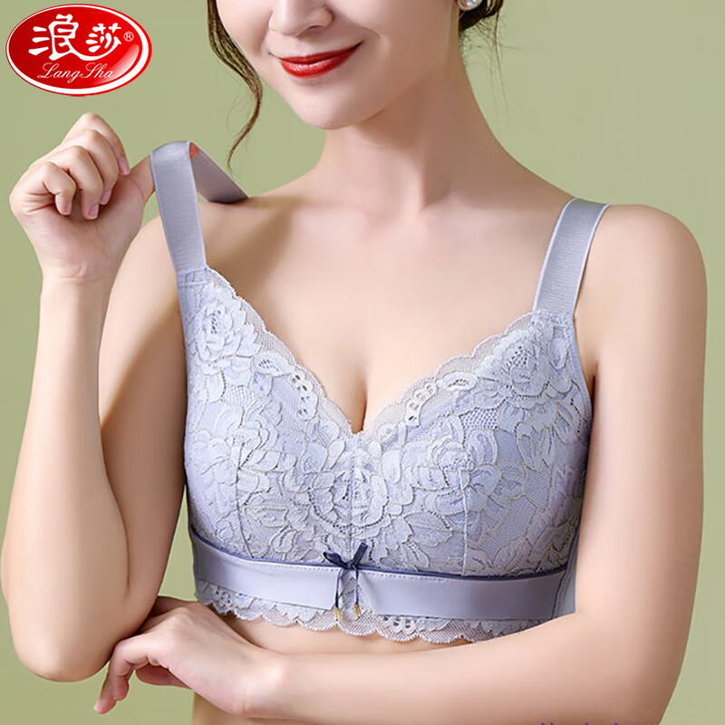 浪莎全罩杯胸罩乳胶薄款无海绵红色兔年加大码大胸显小胖mm内衣蕾丝无