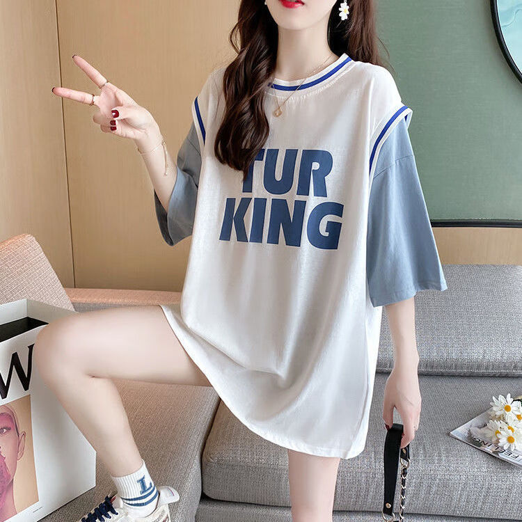 球衣女假两件春秋季短袖t恤ins潮新款设计感宽松学生百搭棒球服上衣sn