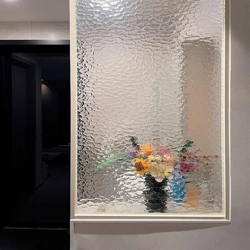 干区隔断 超白银波纹石头纹钢化艺术玻璃隔断屏风卫生间干区洗漱 间干