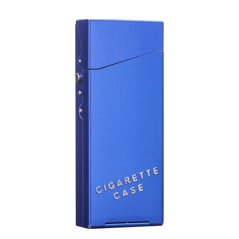 支烟盒防压铝合金按压弹盖细烟烟盒加长20支装超薄男女士 细烟盒蓝色