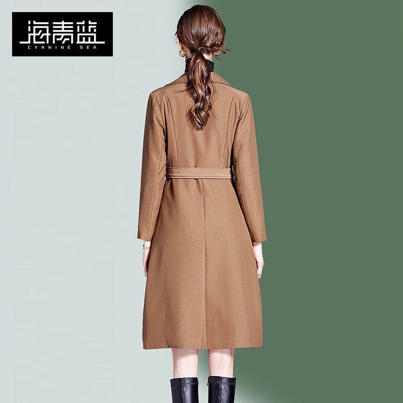 海青蓝女装2021冬季新款气质时尚英伦风百搭风衣女修身简约中长款外套