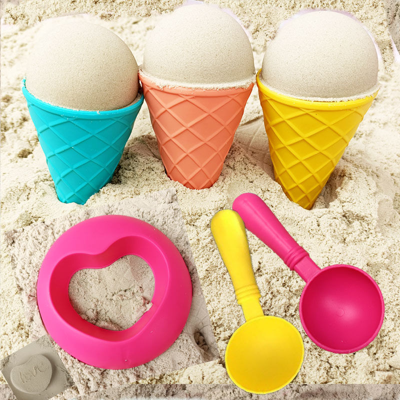 玩沙工具冰淇淋 儿童沙滩玩具铲子桶套装玩具桶海边景区挖沙玩土蛋糕桶 3冰激凌桶+1勺+大爱心罗