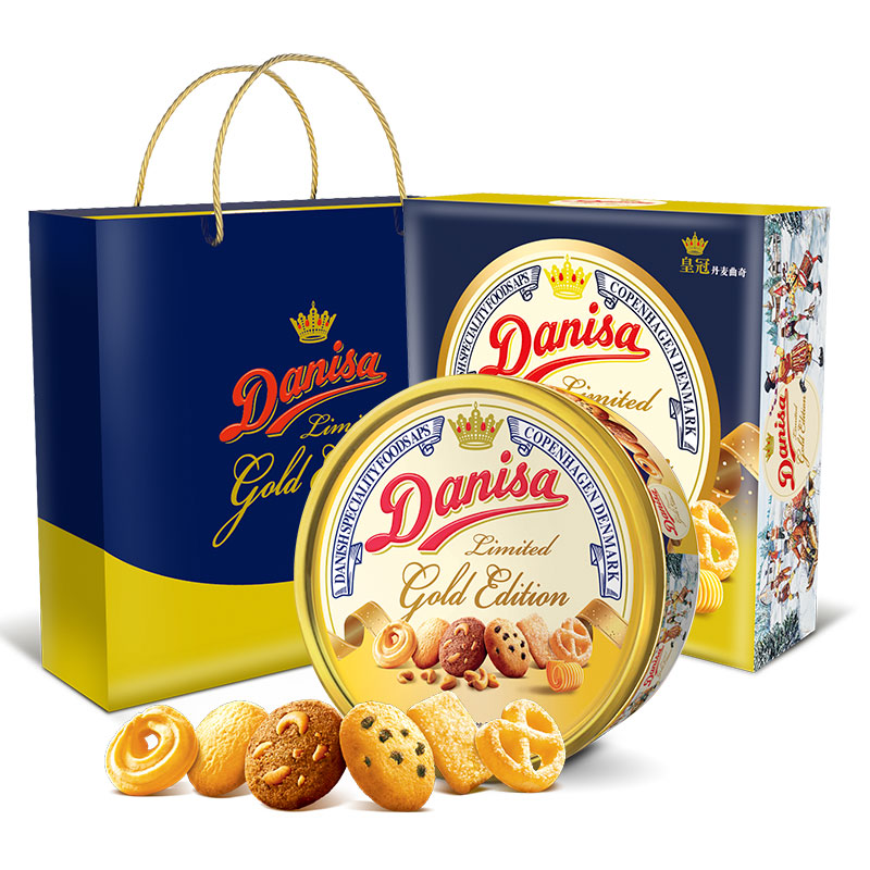 皇冠（danisa）曲奇饼干550g金色礼盒装 休闲零食520送礼团购  印尼进口