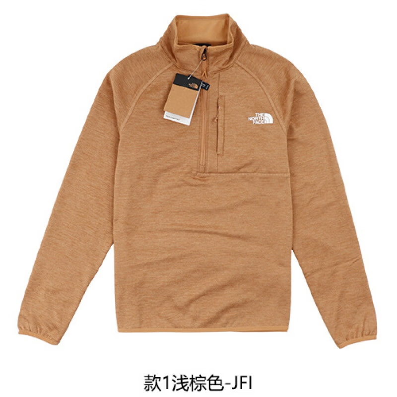 北面（The North Face）North Face 北面 男士微彈性加絨胸標(biāo)休閑半高拉鏈套頭衫衛(wèi)衣 淺棕色 款1-JFI S