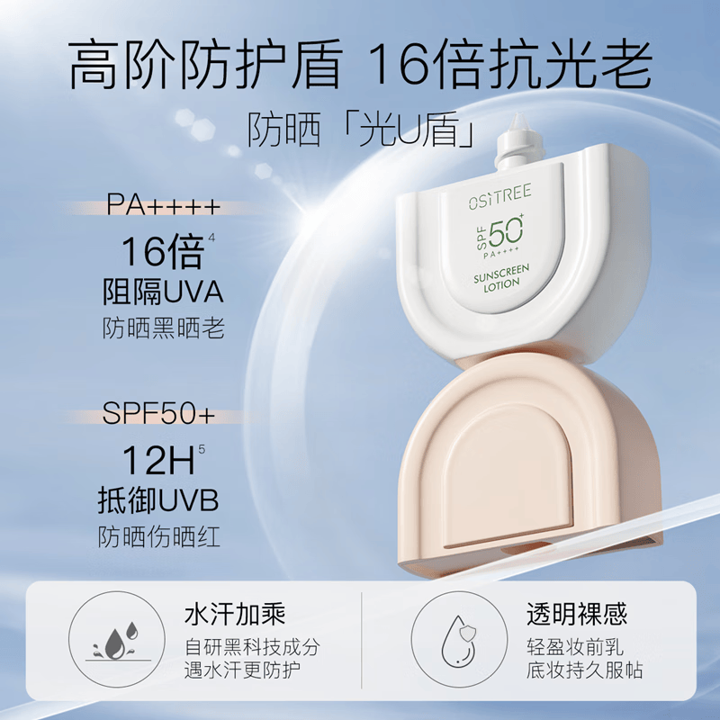 柳丝木（Ositree）雪糕防晒乳霜升级版spf50+pa+++面部清爽水润女学生军训户外海边 光U盾50g×2