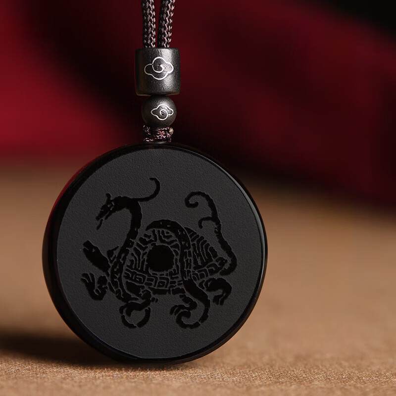 四季春天然黑水晶玄武吊坠水泽节项链挂件 φ27-30mm左右
