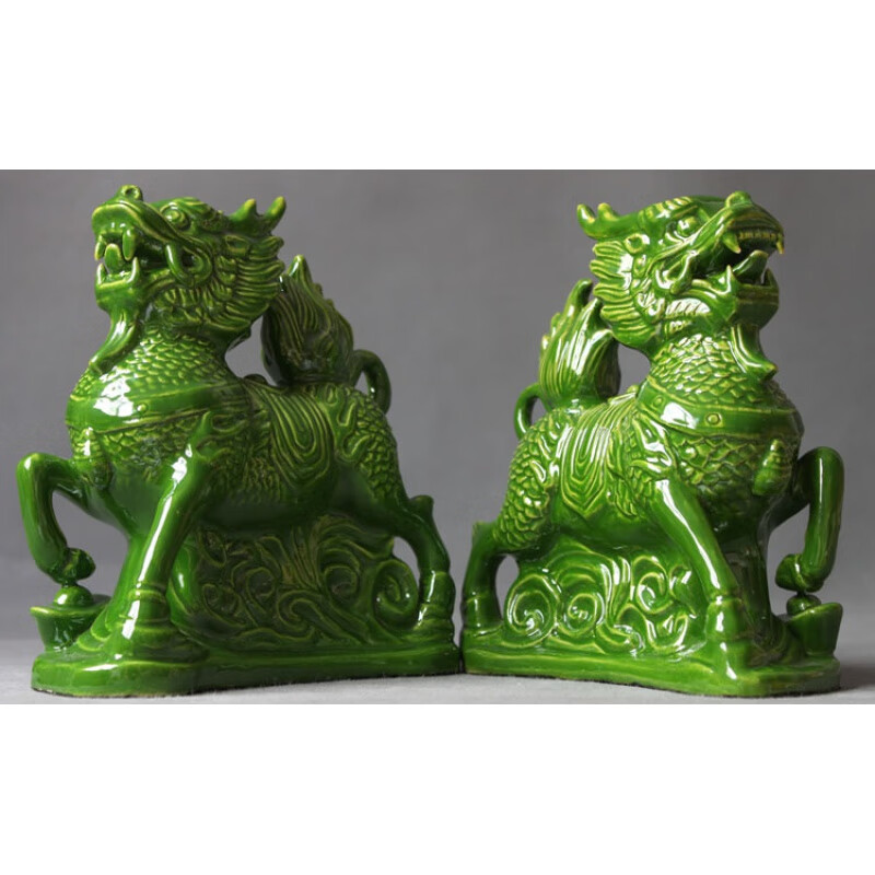 客厅家居富贵瑞兽装饰品工艺品开业乔迁礼品麒麟摆件 翠绿色麒麟一对