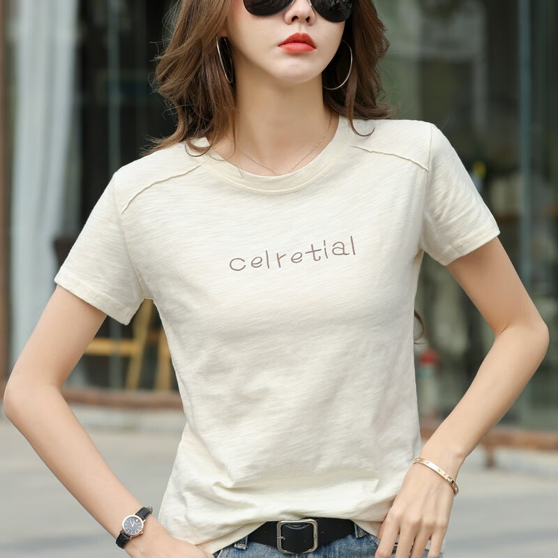 短袖t恤女2022年t恤新款女装夏装纯色韩版时尚ins显瘦女生衣服夏天夏
