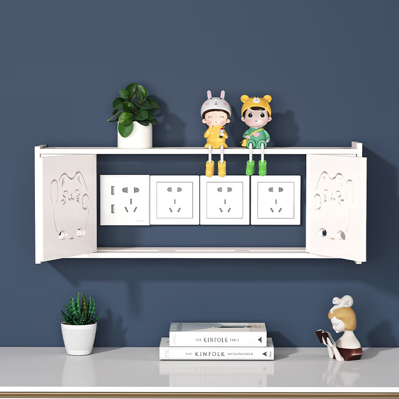 梦茜儿定制插座遮挡装饰神器壁挂墙上插排遮丑电线收纳盒墙壁电视机插的 猫脸款翻盖加大号