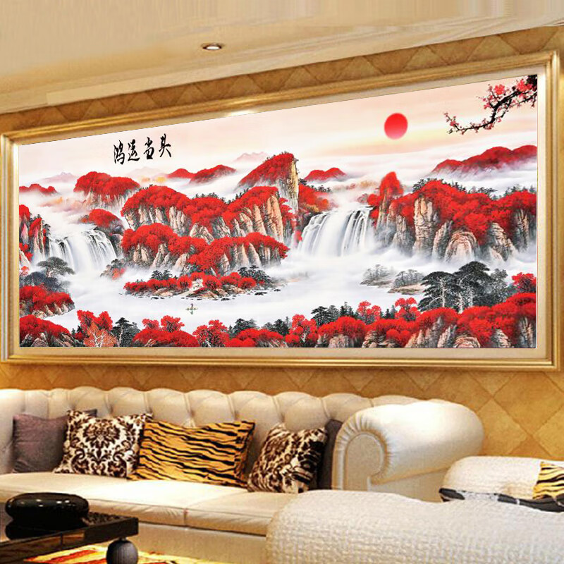 伊人2024新款钻石画满钻鸿运当头客厅5d手工砖石贴钻画山水风景点钻画