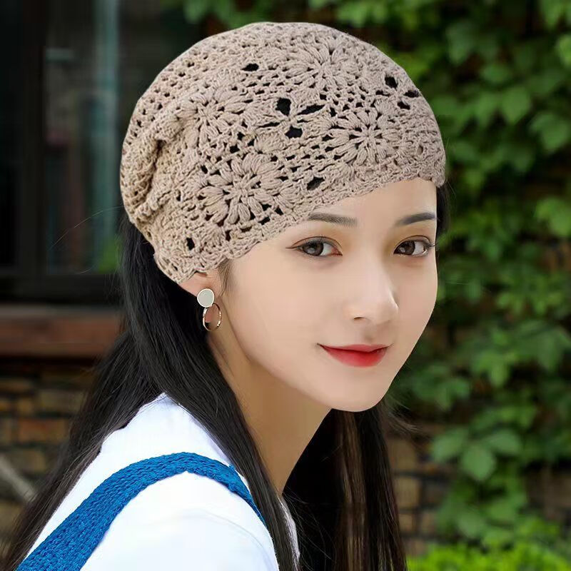 hnxc新品帽薄款镂空手工女钩帽子编织包头针织帽瓜皮帽网帽包头帽毛线