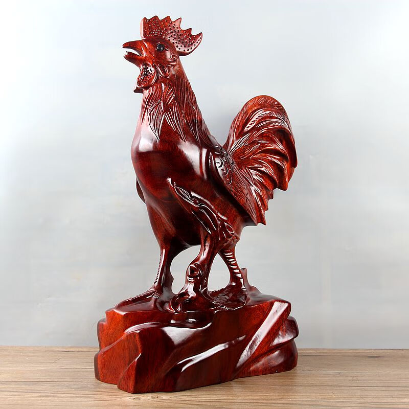 木雕大公鸡鸿运当头摆件实木雕刻十二生肖动物家居红木工艺品 大公鸡